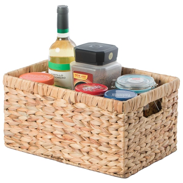 Vintiquewise Storage Basket, Beige, Water Hyacinth, 13.8 in L x 9.45 in W x 7.1 in H QI003544.M - main